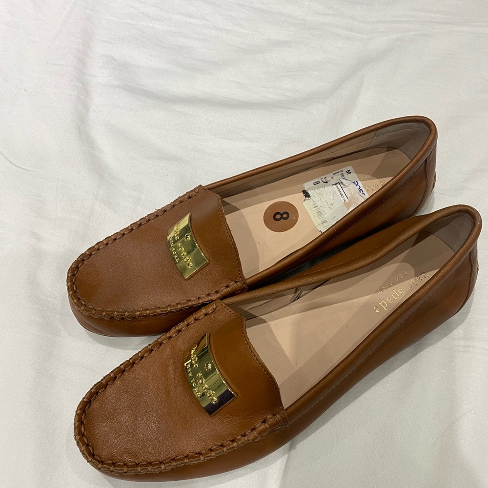 Brown Leather Loafers with Gold Accent